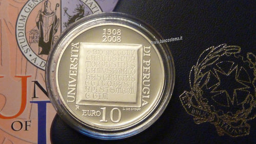 Italia 10 euro argento commemorativa "Università di Perugia" 2008 FS