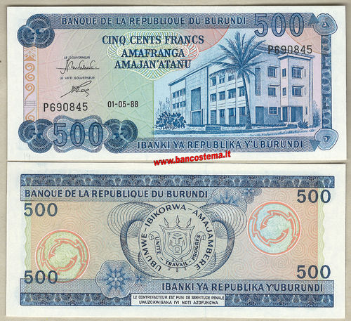Burundi P30c 500 Francs 01.05.1988 unc