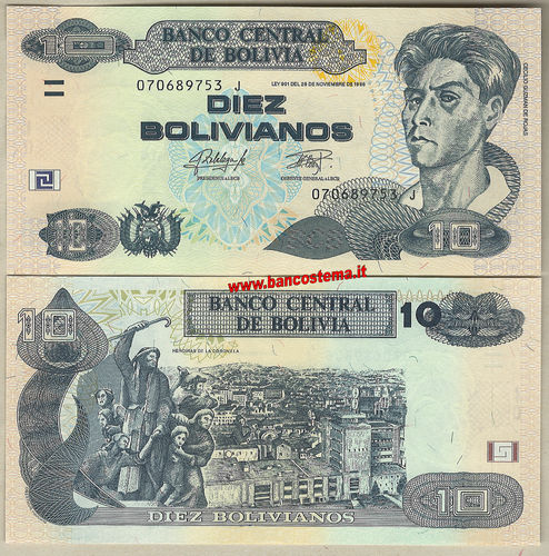 Bolivia 10 Bolivianos "J" firma grande (2016) unc