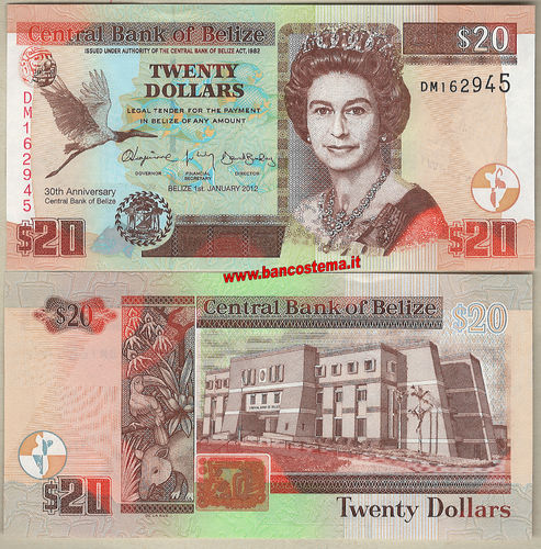 Belize P72 20 Dollars 01.01.2012 commemorativa unc