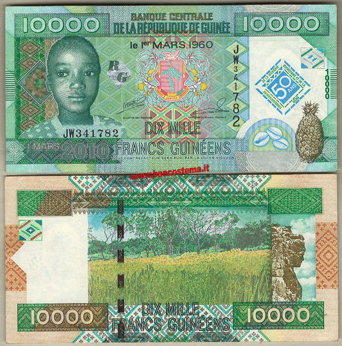 Guinea P45 10.000 Francs commemorativa 2010 aunc