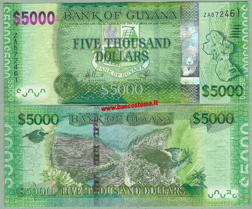 Guyana P40 5.000 dollars nd (2013) replacement unc