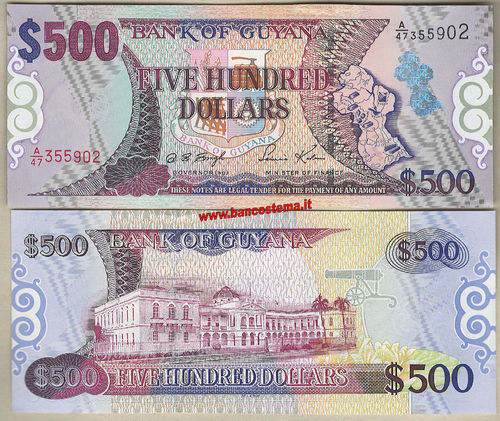 Guyana P34b 500 dollars nd (2002) sign.12 unc