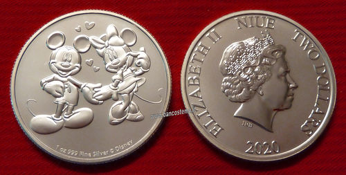 Niue 2 dollars 2020 oncia Michey Mouse and Minnie Mouse in love fdc