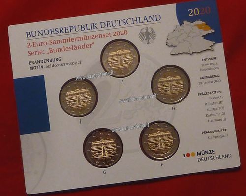 Germania 2 euro commemorativi 2019 5 zecche Schloss Sanssouci mint set FDC
