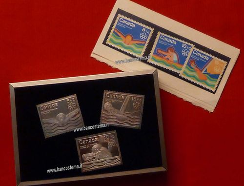 Canada serie francobolli in argento olimpiadi di Montreal 1976 in cofanetto silver + 3 francobolli