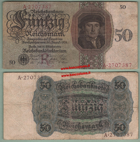 GERMANY - Reichsbank P177 50 Reichsmark 11.10.1924 vf