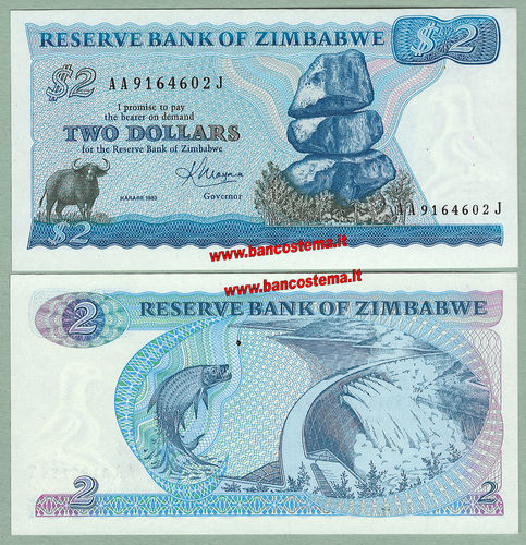 Zimbabwe P1b 2 Dollars 1983 unc serie AA
