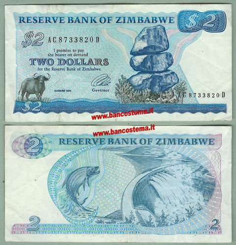 Zimbabwe P1c 2 Dollars 1994 vf