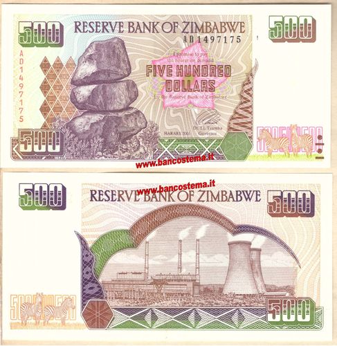 Zimbabwe P11a 500 Dollars 2001 unc