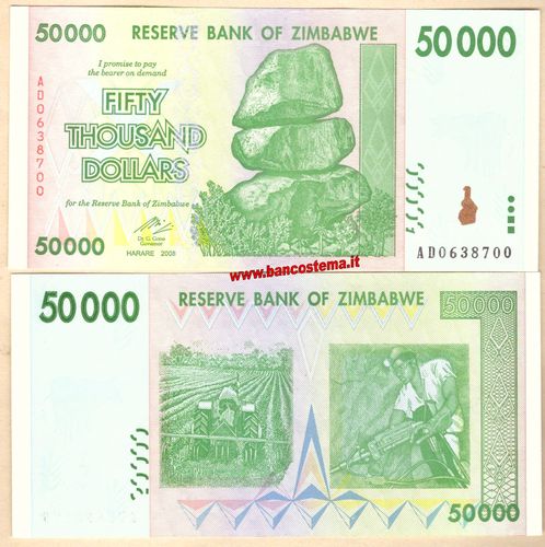 Zimbabwe P74 50.000 Dollars 2008 unc