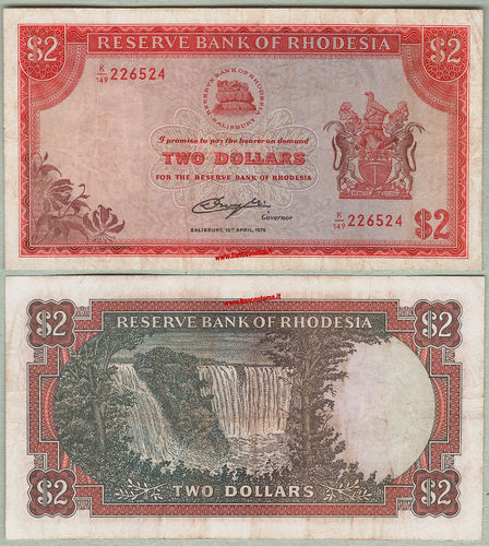 Rhodesia P35d 2 Dollars 10.04.1974  vf