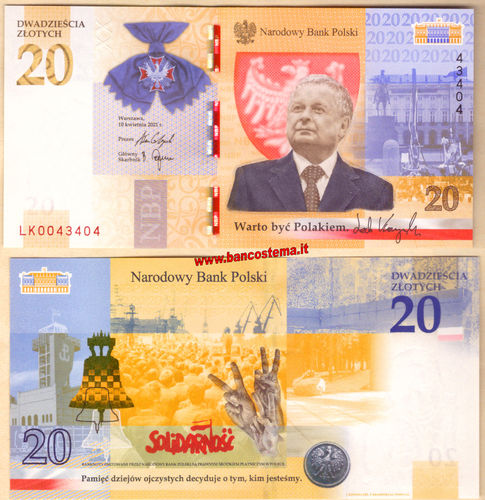 Poland 20 Zloty commemorative Lech Kaczyński 10.04.2021 unc folder