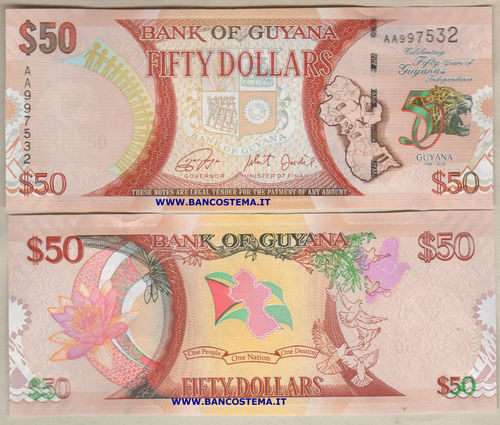 Guyana P41 50 dollari 2016 commemorativa unc