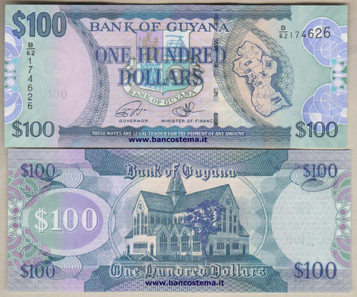 Guyana P36c 100 dollars (2016) unc