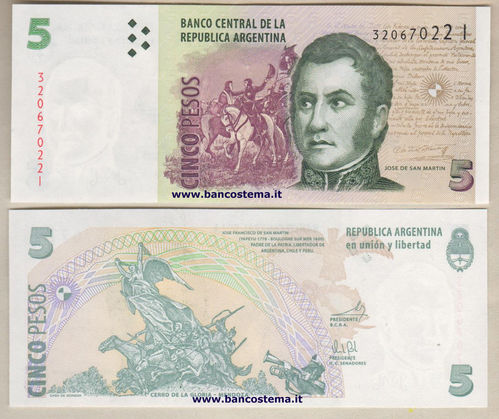 Argentina 5 Pesos "I" (2015) unc