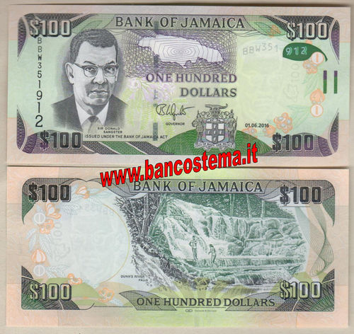 Jamaica P95b 100 dollars 01-06-2016 unc  - hybrid