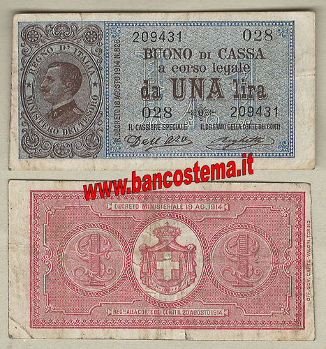 Italia A10 P36a qSPL 18/08/1914 - 1 lira Vittorio Emanuele III