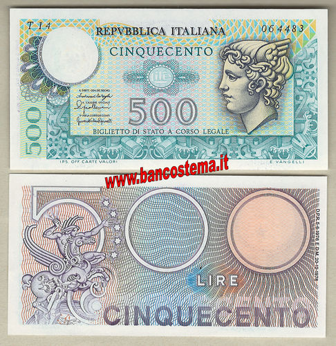 Italia A556 P95 - 500 Lire "Mercurio" 20/12/1976 unc