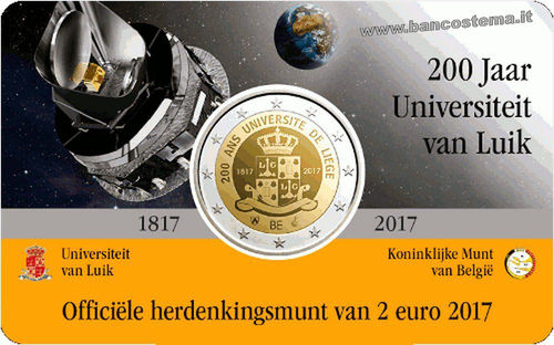 Belgio 2 euro 2017 commemorativo università di Liegi - coincard vers.olandese