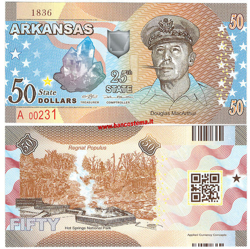 Usa 50 dollars - Arkansas 25th State  polymer unc