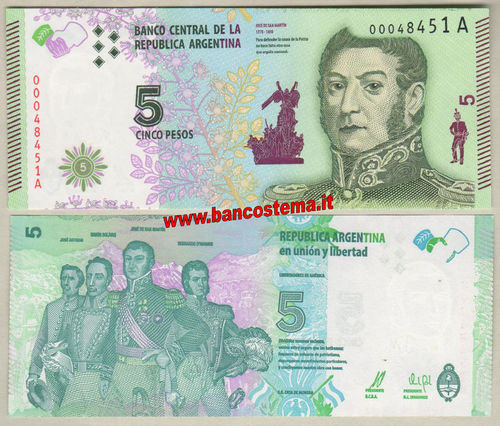 Argentina P359 5 Pesos 2015 unc