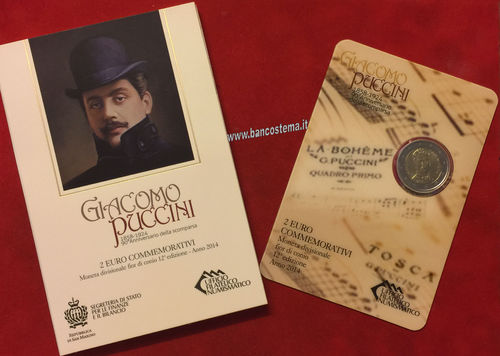 San Marino 2 euro 2014 FDC commemorativo Giacomo Puccini in folder