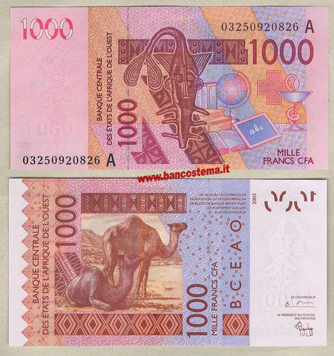 Ivory Coast P115Aa - W.a.s. let.A  1.000 Francs 2003 unc