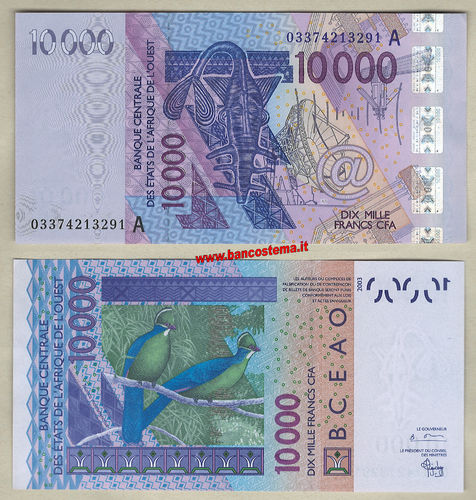 Ivory Coast P118Aa - W.a.s. let.A  10.000 Francs 2003 unc
