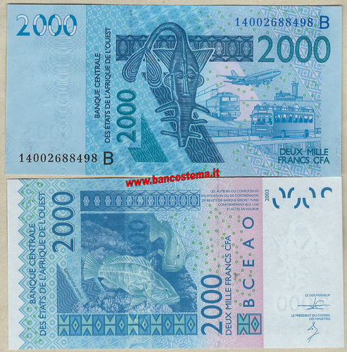 Benin P216Bh 2.000 Francs 2014 unc W.a.s. let.B
