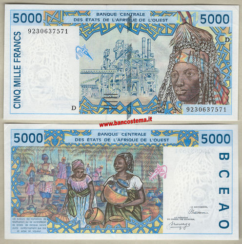 Mali P413Da 5.000 Francs 1992 Aunc - W.A.S. let.D