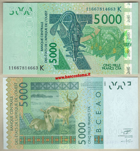 Senegal P717Kk 5.000 Francs 2011 unc - W.A.S let.K