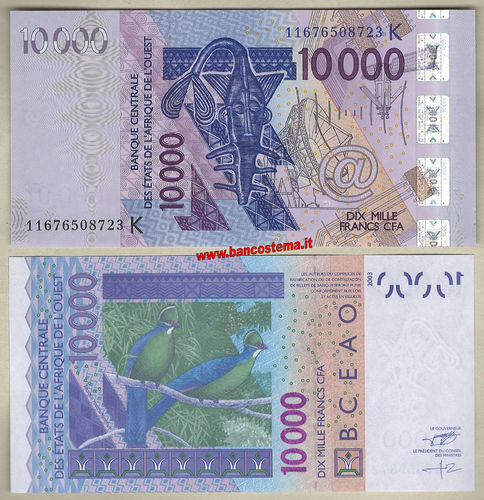 Senegal P718Kk 10.000 Francs 2011 unc - W.A.S let.K