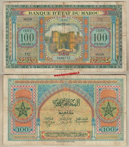 Morocco P27a 100 Francs 01.08.1943 .VF