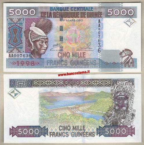 Guinea P38 5.000 Francs serie AA 1998 unc