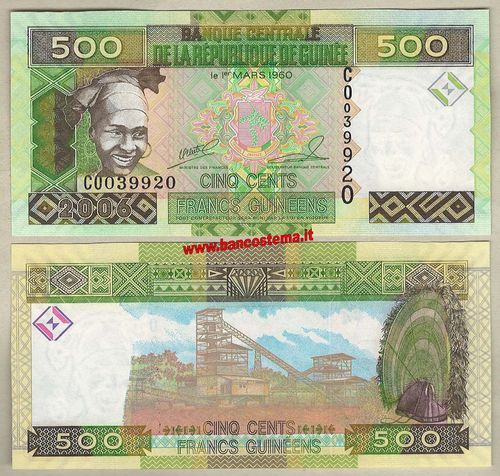 Guinea P39a 500 Francs serie A 2006 unc