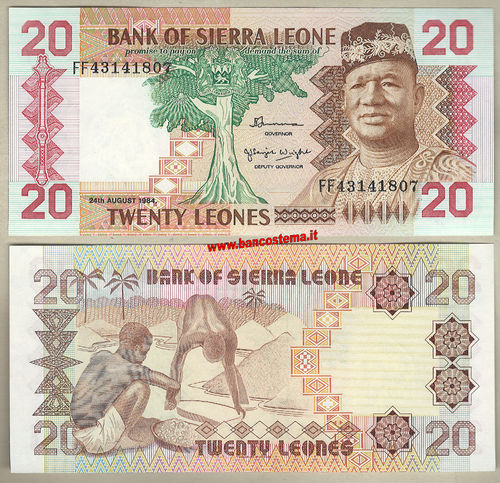 Sierra Leone P14b 20 Leones  24.08.1984 unc