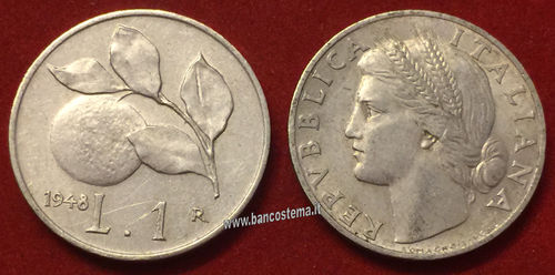 Italia 1 lira "Arancia"1948 Repubblica Italiana MB