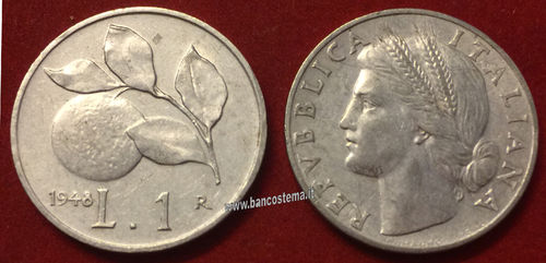 Italia 1 lira "Arancia"1948 Repubblica Italiana BB
