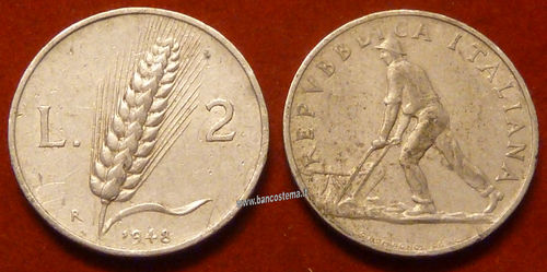 Italia 2 lire "spiga" 1948 MB variante