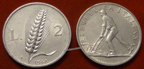 Italia 2 lire "spiga" 1948 SPL