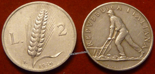 Italia 2 lire "spiga" 1949 BB