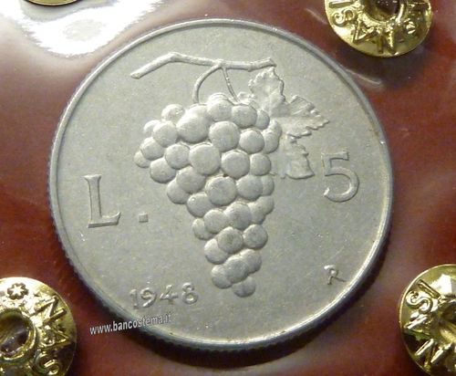 Italia 5 lire "uva" 1948 SPL/FDC