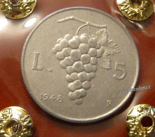 Italia 5 lire "uva" 1948 SPL