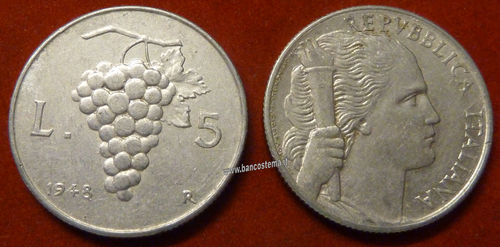 Italia 5 lire "uva" 1948 BB