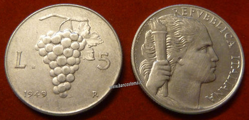 Italia 5 lire "uva" 1949 BB