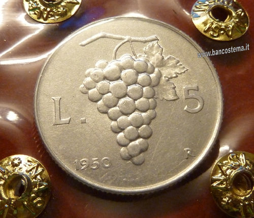 Italia 5 lire "uva" 1950 SPL-FDC