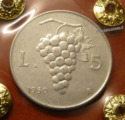Italia 5 lire "uva" 1950 SPL