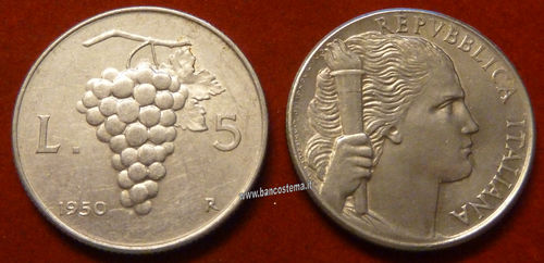 Italia 5 lire "uva" 1950 BB
