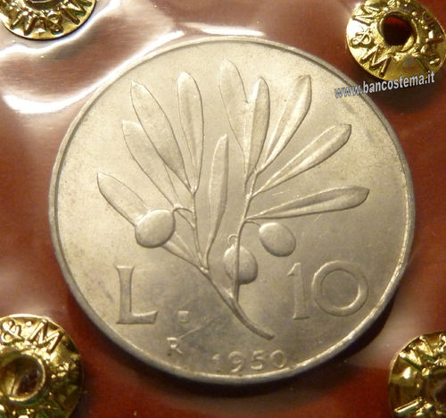Italia 10 lire "Ulivo" 1950 SPL/FDC